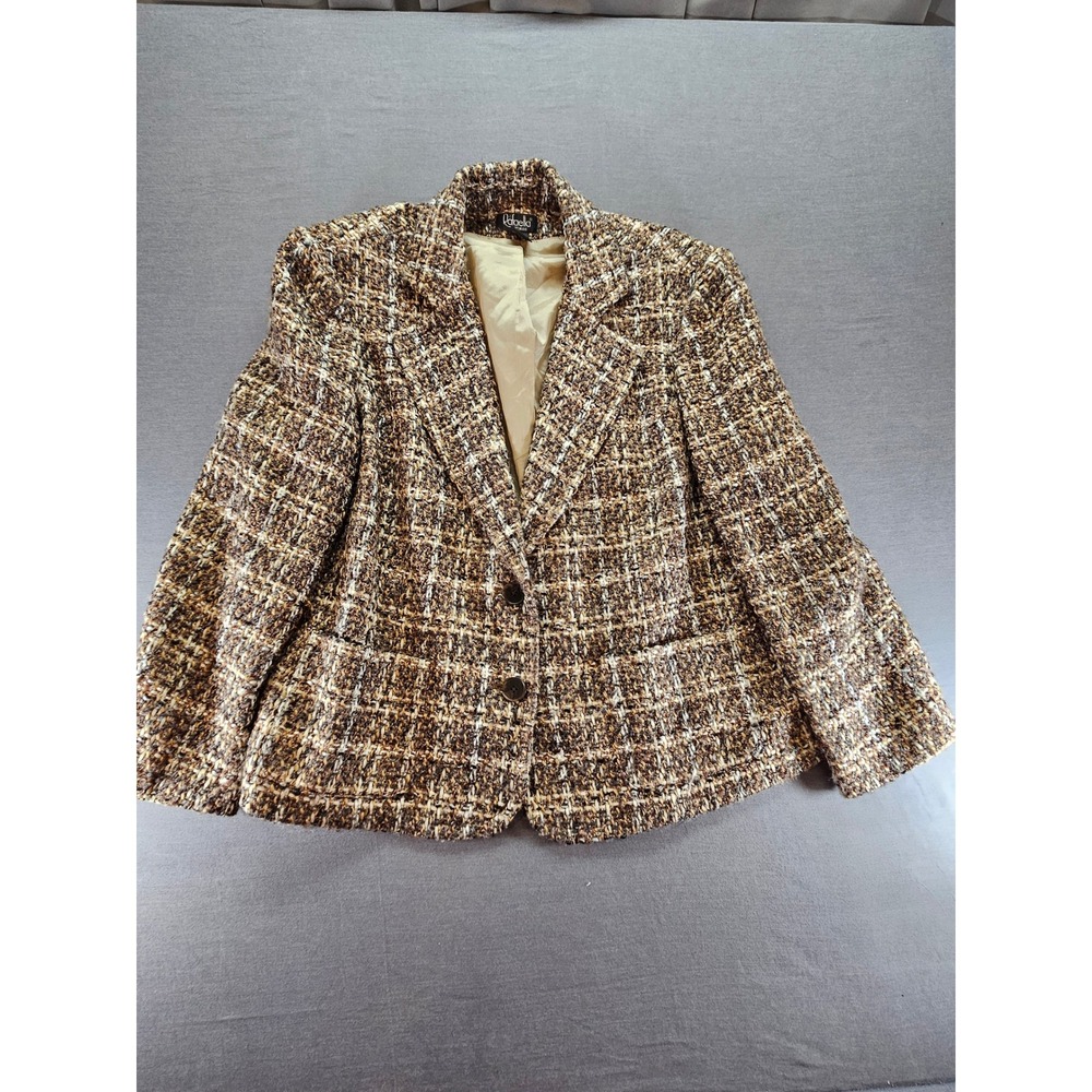 Rafaella Woman Brown Plaid Tweed Wool Blend Blazer Jacket Size 18W